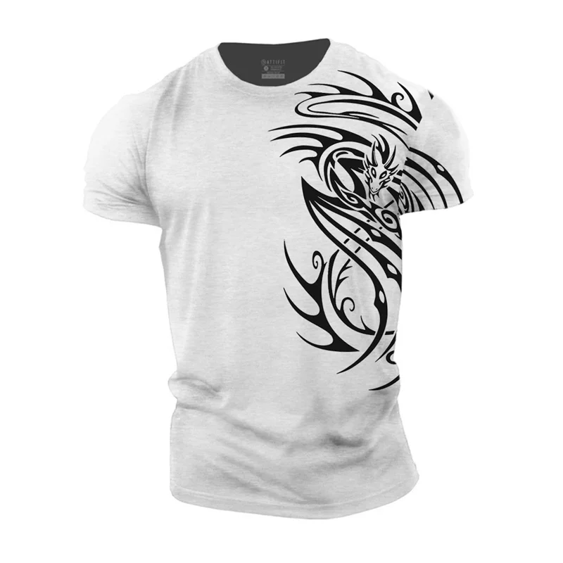 Vintage Men\'s T-Shirt 3D Print Dragon Pattern T Shirt Casual Short-Sleeved Top Summer Breathable Fitness Apparel Men Clothing