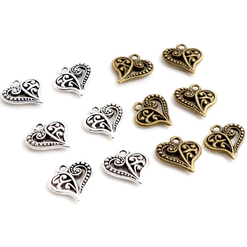 Charms Hollow Lovely Heart 15x14mm Antique Making Pendant fit,Vintage Tibetan Bronze Silver color,DIY Handmade Jewelry