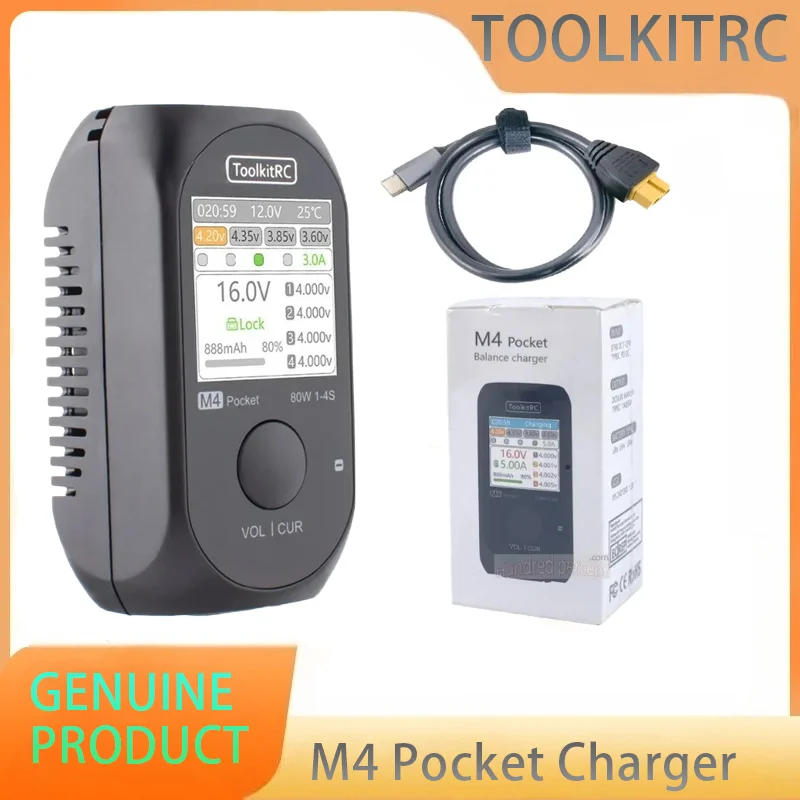 

ToolkitRC M4Pocket 80W M4P 5A MINI Smart Compact Charger Built-in USB-C XT30 XT60 Output for 1-4S Lipo LiHv LiFe Battery