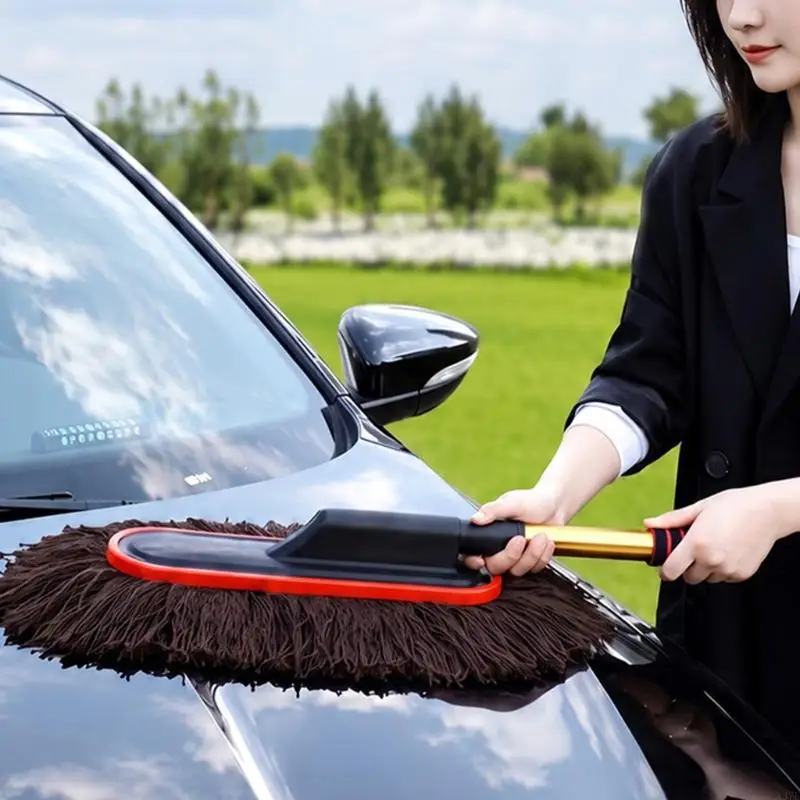 Extendable Car Duster with Dense Cotton-Yarn Head and Hand Grip for Vehicle Body, Window, Interior, and Household Furniture X37F