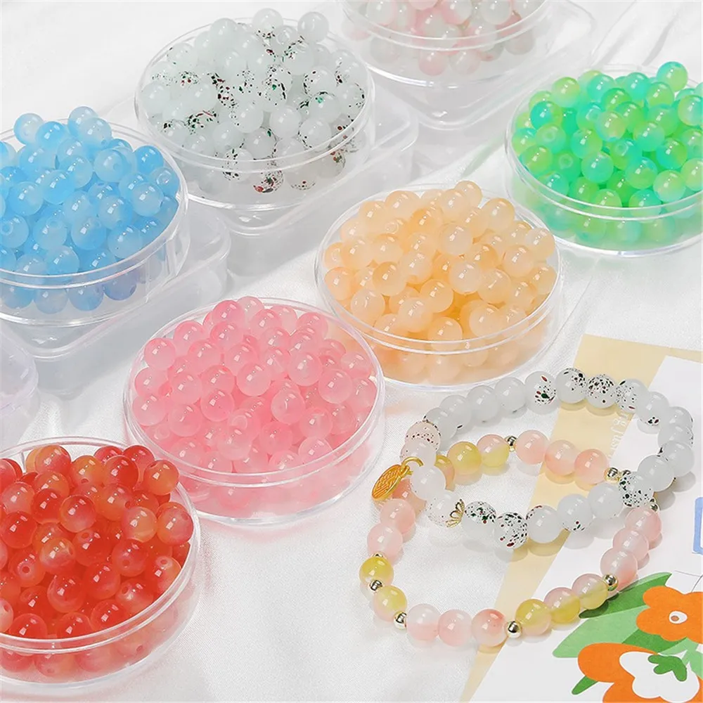 8mm Jelly Bubble Glass Beads Glass Beads Taro Mud Bam Smudged Beaded DIY Handmade Bracelet Loose Bead Material L404