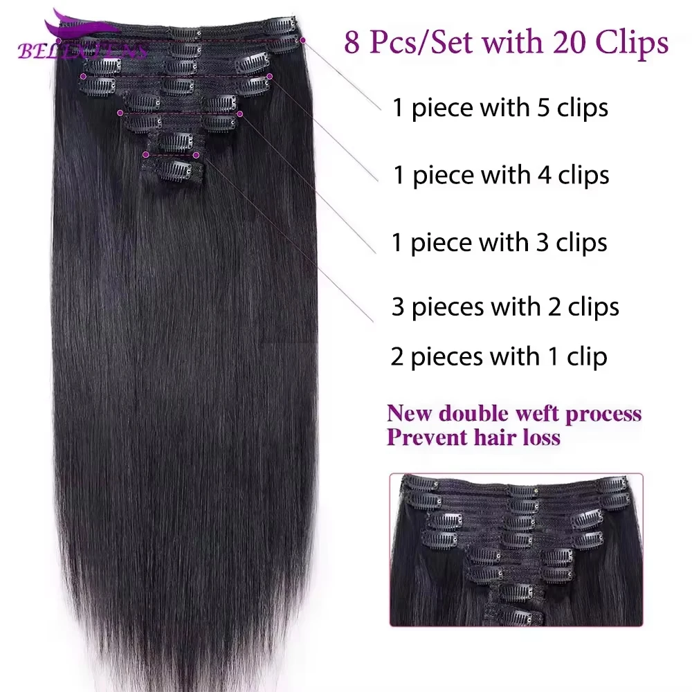 Gerade Clip-in-Haarverlängerung aus Echthaar, 10-28 Zoll, Clip-in-Extensions, Cheveux Humains, 8 Stück/Set für Frauen, Lieferung in 3-5 Tagen – Detail 4
