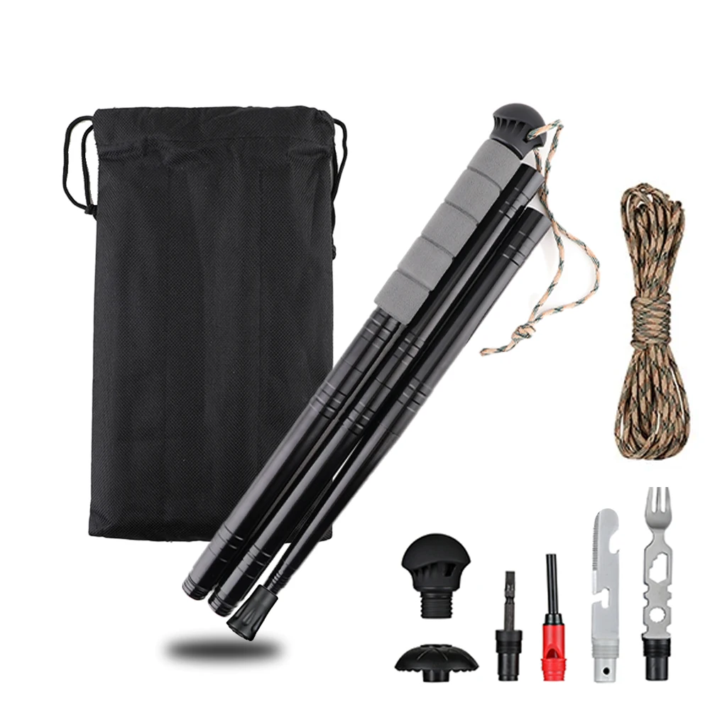 Bastones de senderismo ultraligeros para hombre y mujer, equipo para caminar al aire libre, multifunción para senderismo y supervivencia, con aleación de aluminio y plegado múltiple, modelo 6063