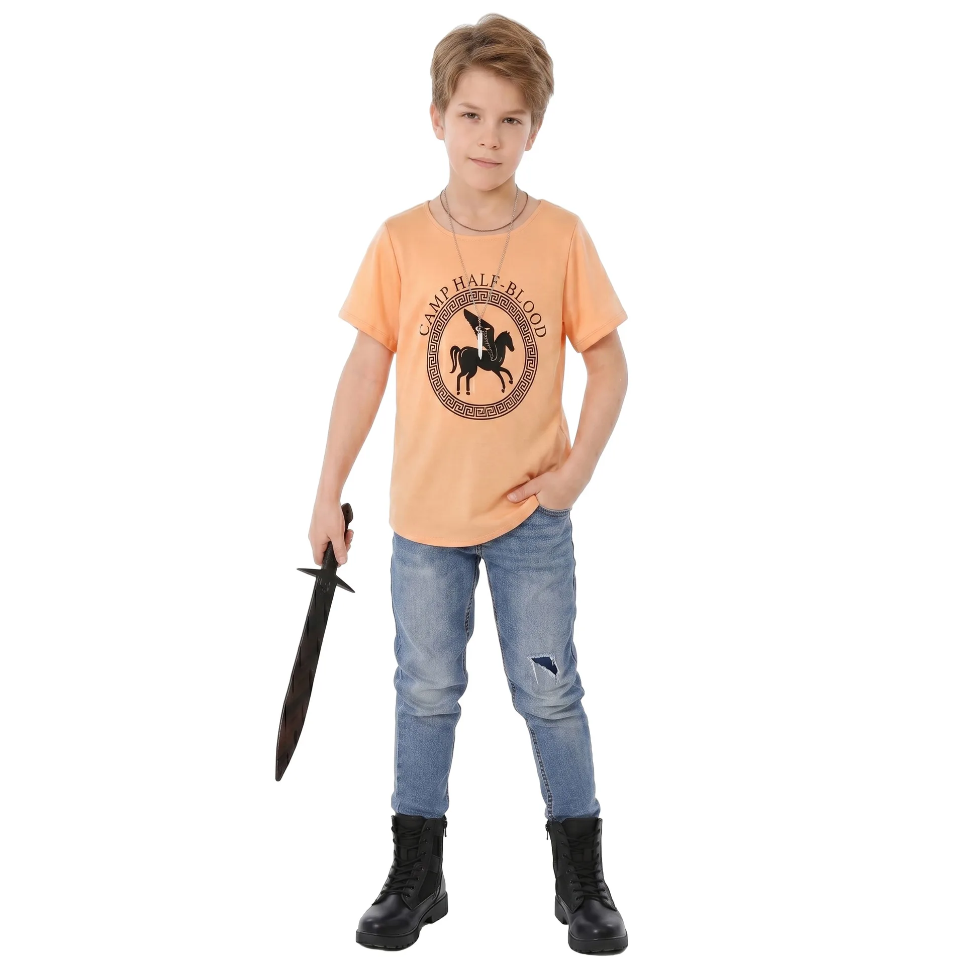 Youth T-Shirt Kids Greek Mythology Demigod Horse Graphic Short Sleeve Tee Jackson Costume Top for Boys Book Day Party Cosplay view 5