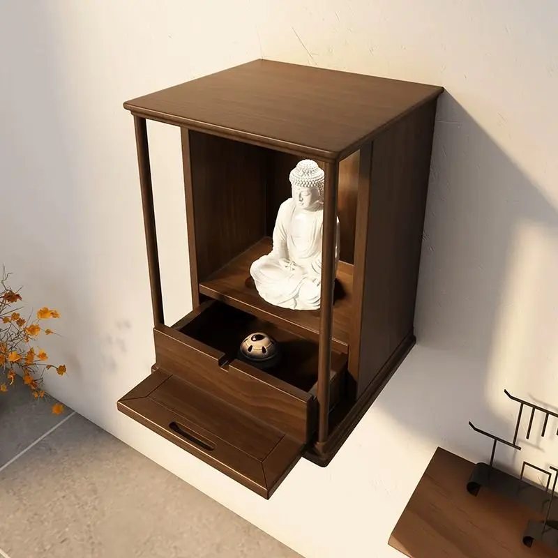 Shrine wall-mounted shrine, all solid wood small Buddha cabinet, God of Wealth cabinet, Buddha niche display cabinet