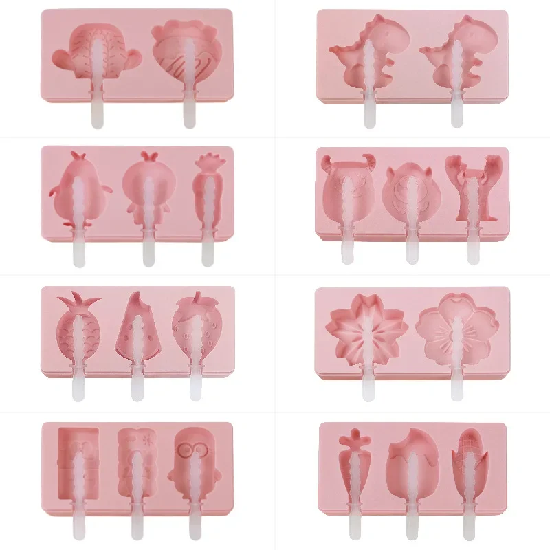 Cartoon Ice cream Silicone mould DIY Animal Ice Cube Making Homemade Popsicle Sorbet Chocolate Popsicle mold random color