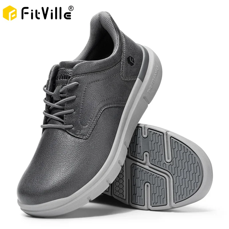 Fitville Men'S Dress Shoes Wide Design Leather Slip-On Casual Business Shoes Lightweight For Swollen Feet With Arch Support