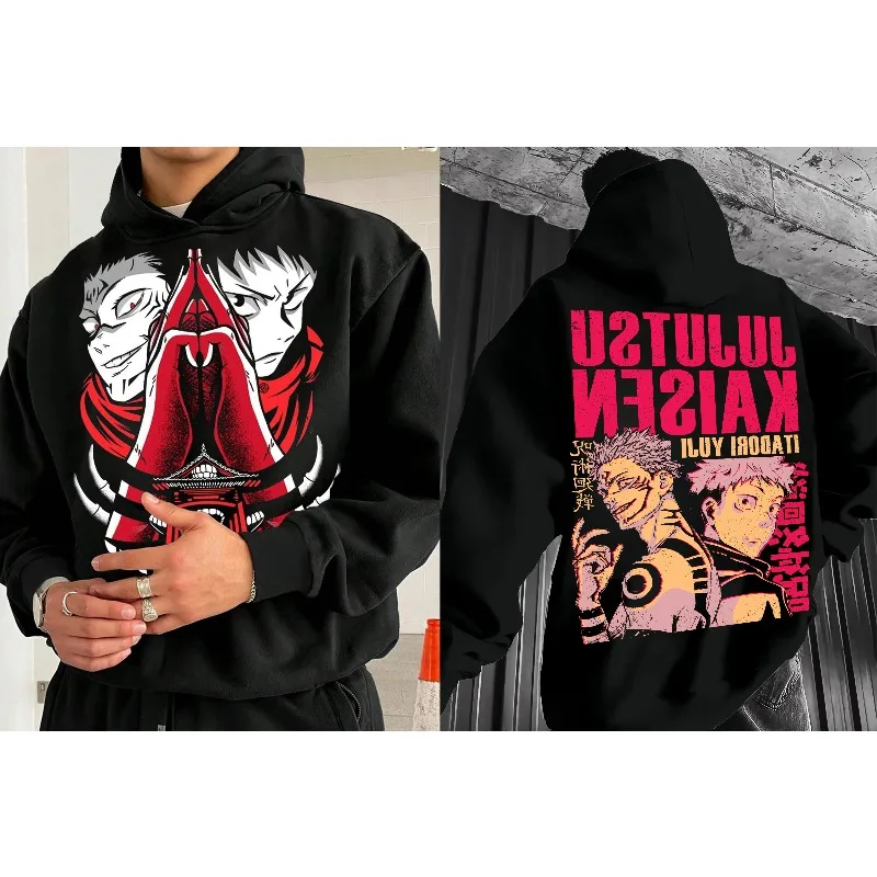 

Толстовка с капюшоном Jujutsu Kaisen Yuji Itadori & Sukuna, осень-зима, толстовка большого размера для мужчин и женщин, пуловер унисекс с длинными рукавами