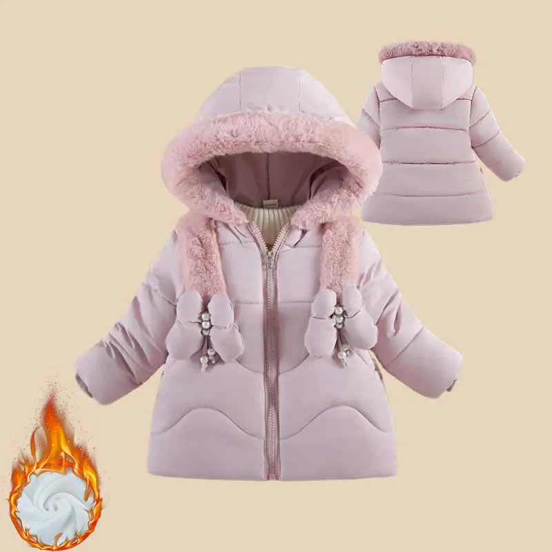 Girls Padded Down Coats Children Thickened Jackets 2024 New Hooded Cotton Clothes Kids Casual Trend Parkas Winter Baby Snowsuit