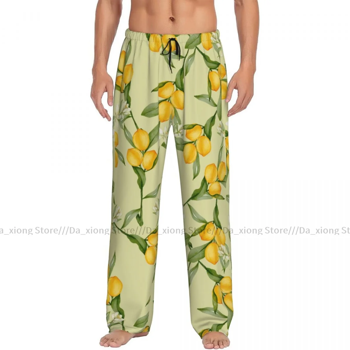 Men's Sleepwear Loose Sleep Pants Pajamas Lemon Citrus Yellow Fruit Leaves Long Lounge Bottoms Casual Homewear