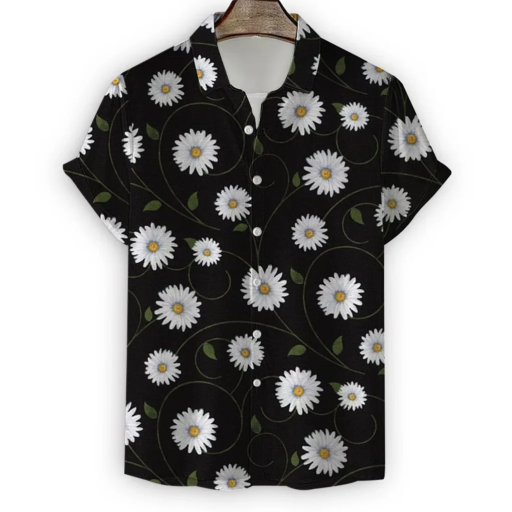 

Hawaii Shirt For Men 3D Daisy Print Shirts Summer Fashion Short Sleeve Tee Chrysanthemum Pattern Blouse Oversized Men's Clothing