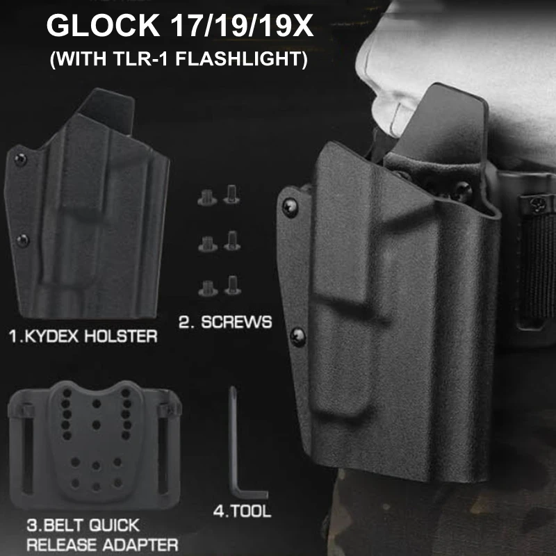 Funda Glock 17 Kydex con soporte TLR-1 y liberación rápida – cintura