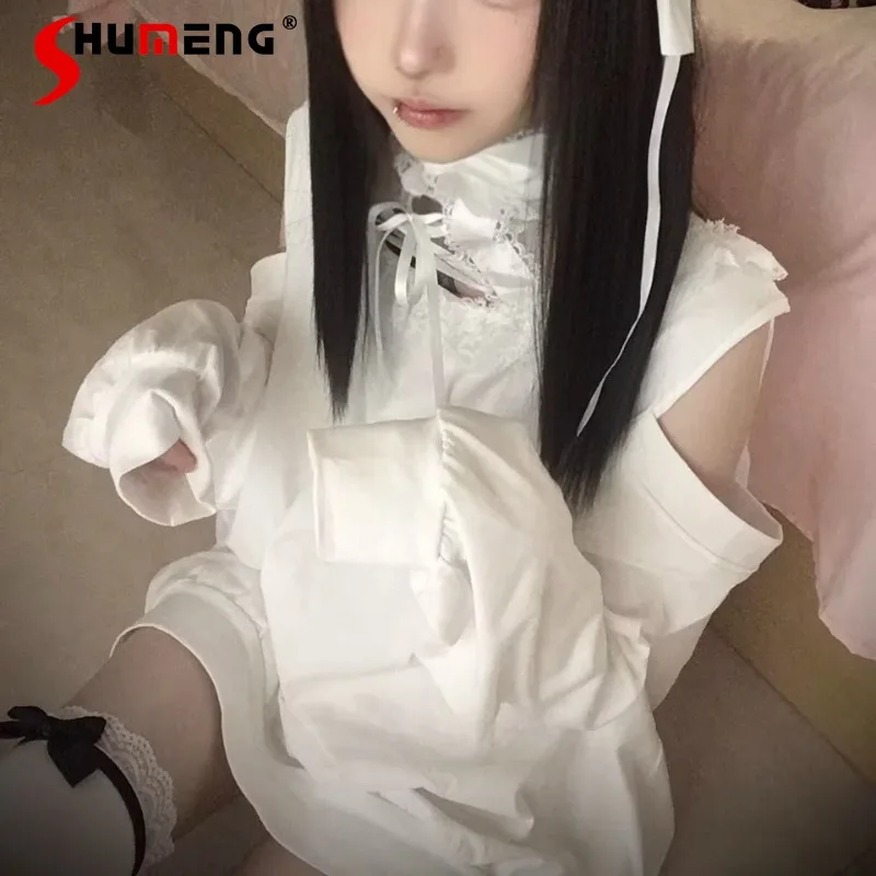 

Japanese Rojita Style Original Off-shoulder Cat-ear Halter-neck Sweatshirt Subculture Cute Sweet Versatile Autumn Hoodies Dress