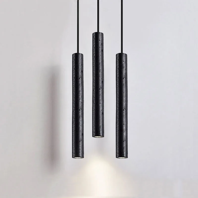 Wabi Sabi Black Tone Ultra Fine Modern Minimalist Living Room Ceiling Droplight Bedroom Straight Tube Small LED Pendant Lamps