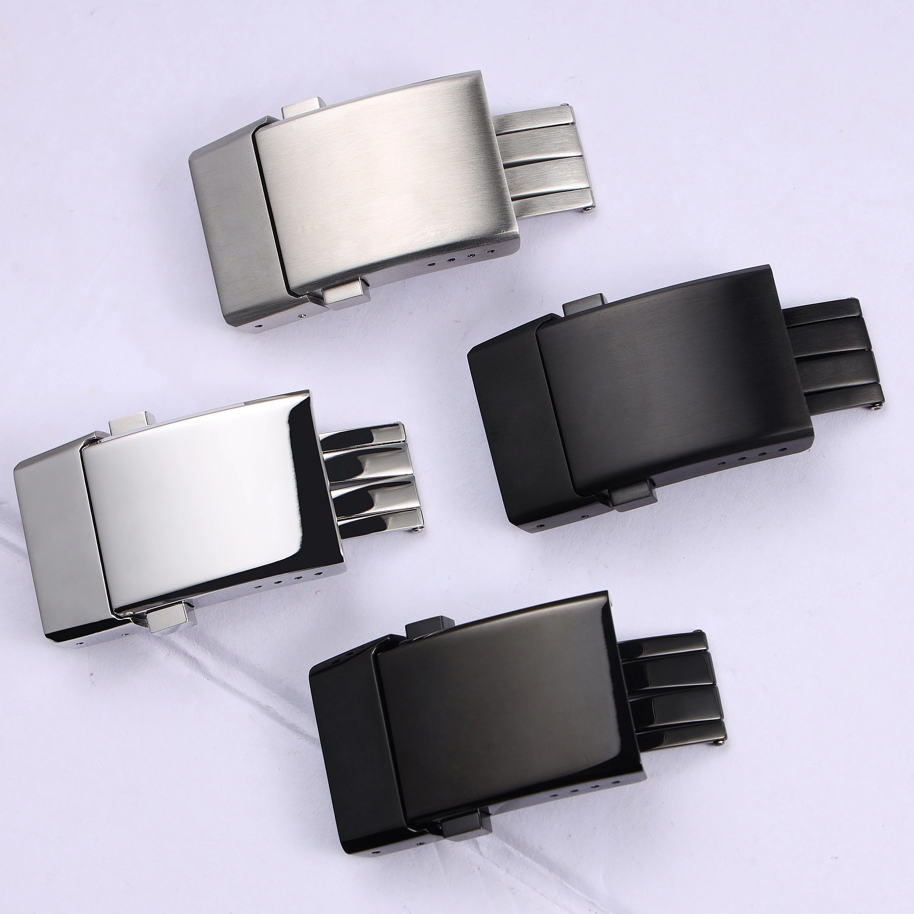 

high quality 20mm polished brushed silver solid stainless steel black deployment clasp for Breitling metal watch buckle