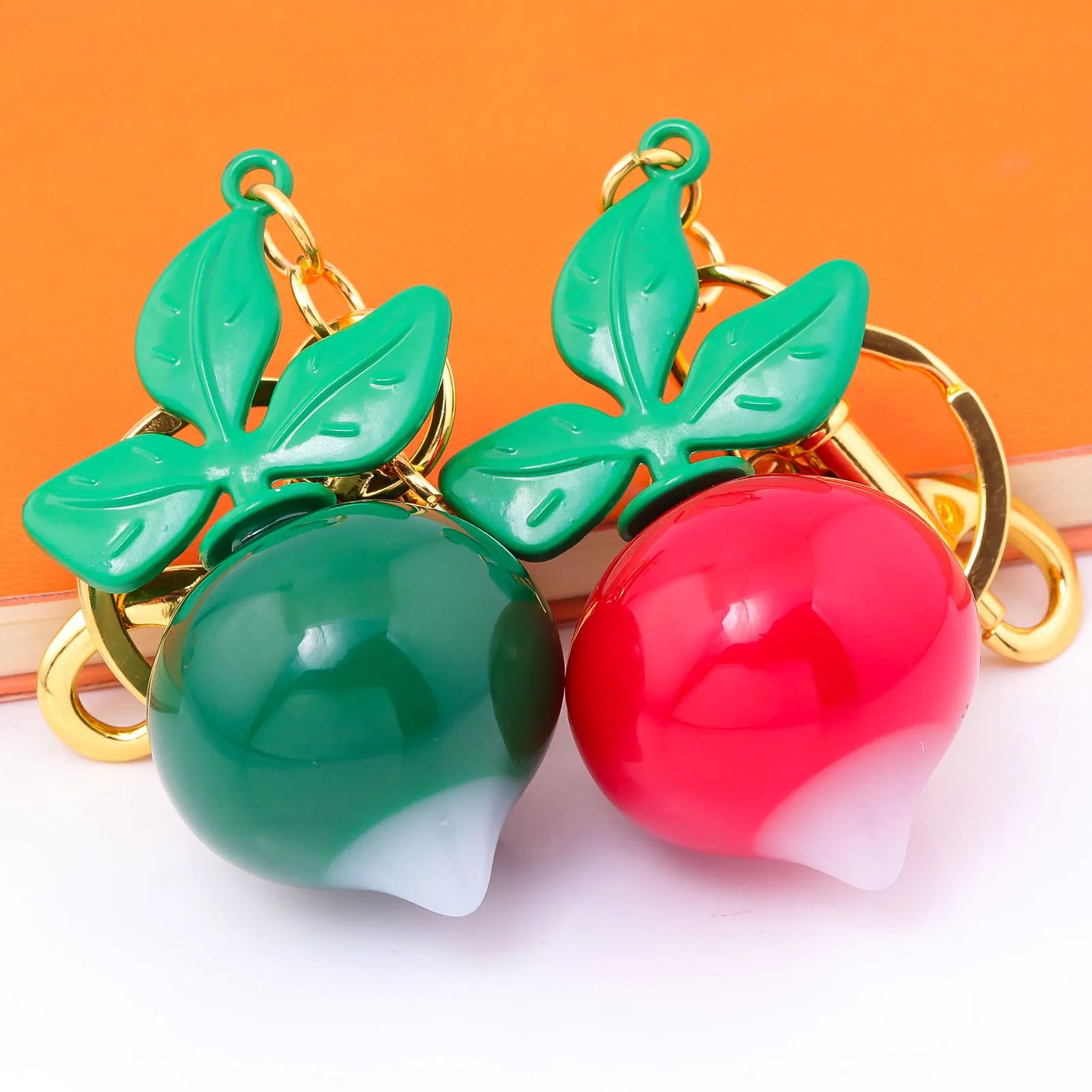 Stylish Three-Leaf Radish Keychain Red and Green Two-Tone Radish Women's Vegetable Bag Charm Keychain Personalized Jewelry Gift