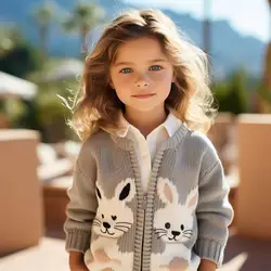 Children's Spring and Autumn Sweater 2024 New Casual Boys and Girls' Cardigan Sweater Girl Cute Zipper Girl Baby Top