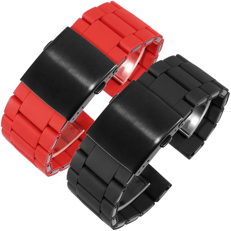 Silicone Coated Precision Steel Wristwatch Strap Substitute DZ7370DZ7396 Red Demon Black Warrior Series  24/26/28mm