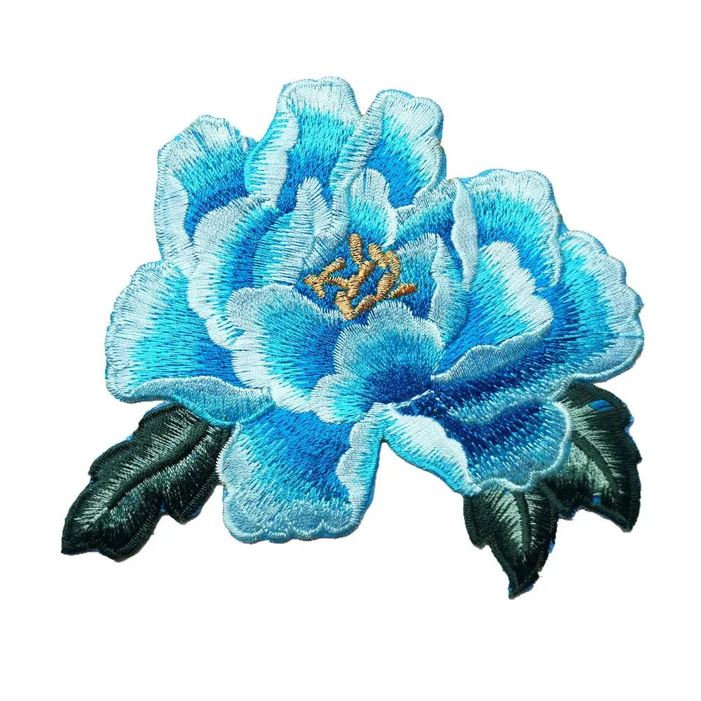 14CM Red Blue Purple Peony Flower Sew Iron On Patches Embroidered Badges For Dress Clothes DIY Wedding Appliques Decoration