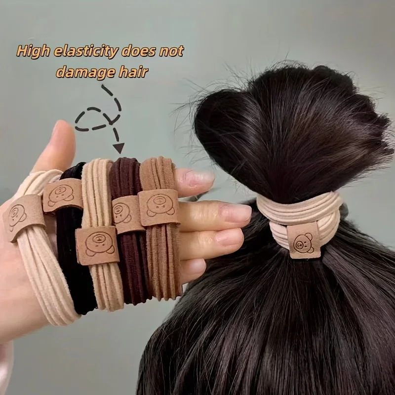

5PCS Teddy bear pattern headband, thickened and thick ponytail bun headband, high elasticity and non damaging multi-functional hair tie headband, suitable for girls' daily casual wear