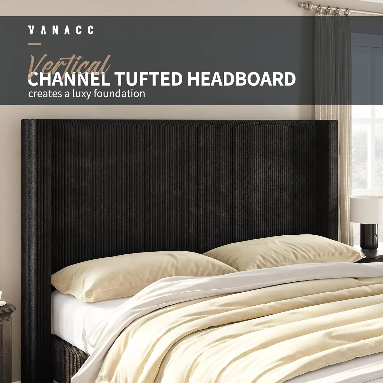 King King Size Corduroy Platform Bed Frame Wingback Headboard Bedroom, Customized - Aliexpress Deal