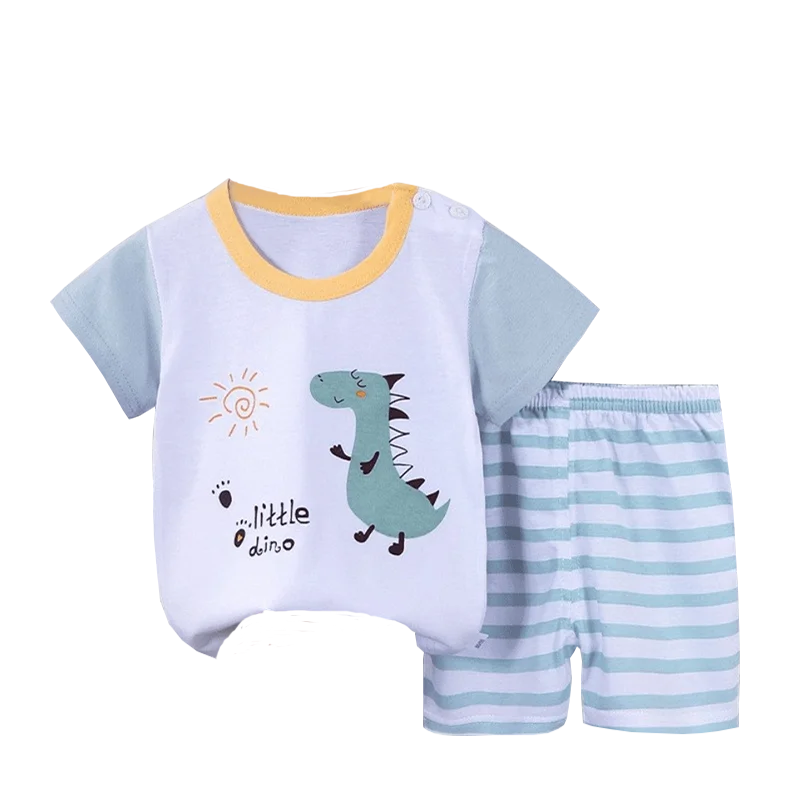 T-shirt+Shorts 2-Piece Clothing Set Pajamas Summer Kids Baby Boys Girls Cotton Casual Tracksuit Cartoon Dinosaur Clothes Suit