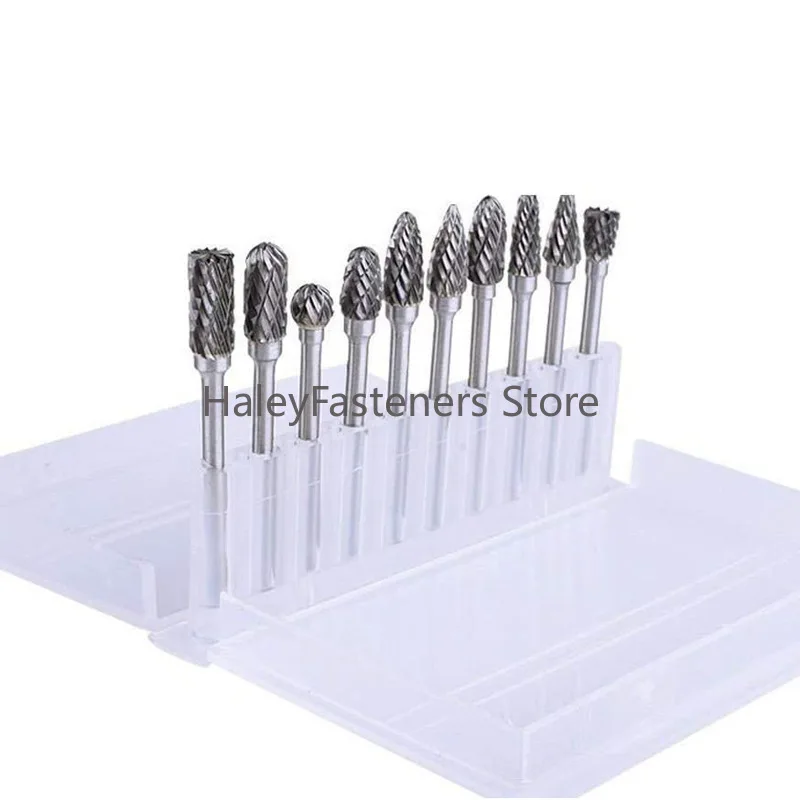 5Pcs Double Groove Rotary File 6×10mm Grinding Head Tungsten Carbide Burr Milling Cutter Drill Bit Set Finishing Metal Mould