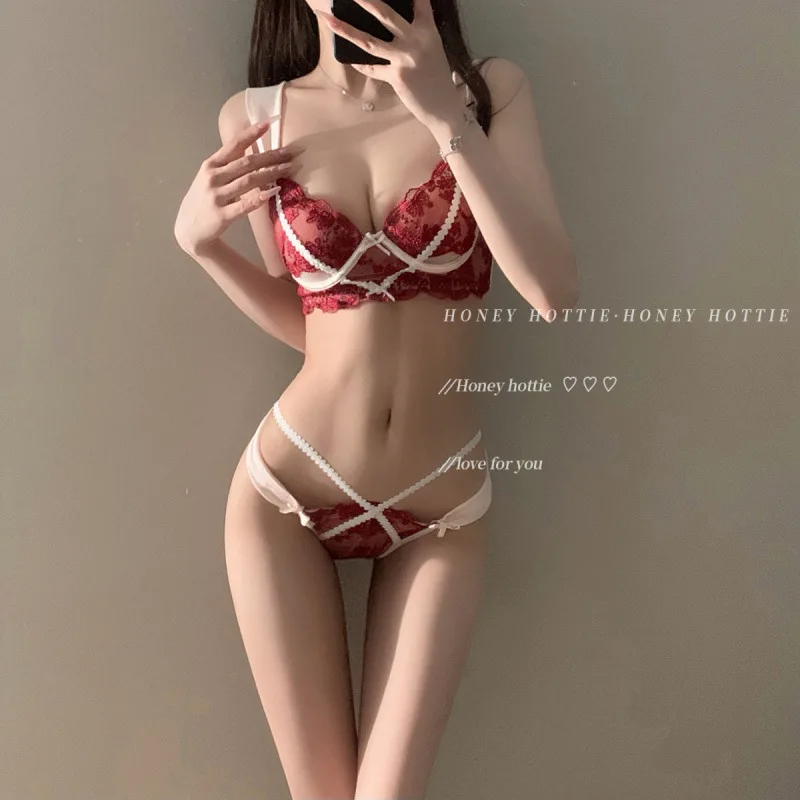 

Women Push Up Lingerie Set Black Lace Bra Panty Underwire Deep V Plunge Cup Sexy Embroidery Seamless Daily Wear Ladies Underwear