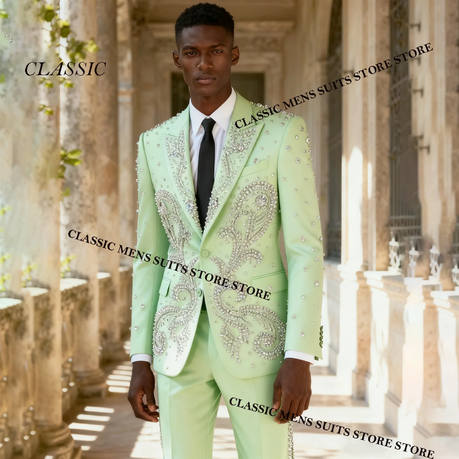 

Мужской изысканный костюм с драгоценными камнями и бриллиантами по индивидуальному заказу, свадебные смокинги, комплекты из 2 предметов, однобортные мужские пиджаки для жениха, облегающие Ropa hombre