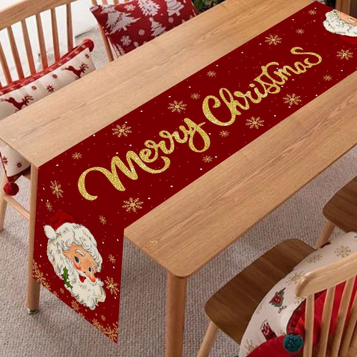 Red Santa Claus Christmas Table Runner Christmas Decoration for Home 2025 Xmas Party Table Cover Decor Navidad New Year 2026