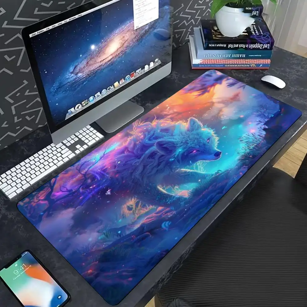 Large Gaming Mouse Pad Purple Blue Nebula Galaxy Cosmic Starry Sky Landscape Pattern Non-Slip Rubber Desk Mat Keyboard Mat