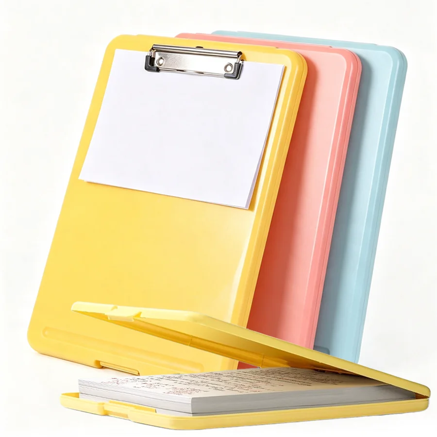 1pc A4 Hard Plastic Clipboard Storage Case, Metal Spring Clip Document Holder with Inner Compartment for Paper Storage, XJM