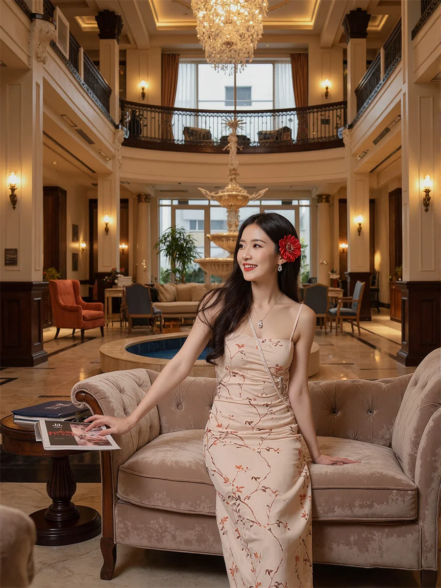 Sukienki damskie Y2K różowe dopasowane do kostek w stylu chińskim plisowane ręcznie plisowane falbany marszczenia smocking warstwy