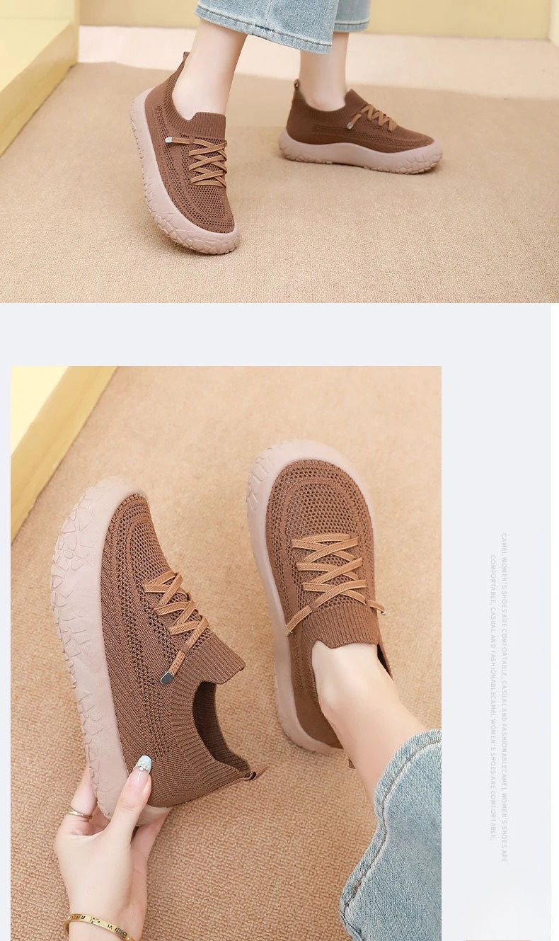 Damen-Stricksocken-Sneaker, atmungsaktives, hohles, fliegengewebtes Obermaterial, rutschfeste, rockartige Textur, dicke Sohle, leichte, lässige Wanderschuhe – Detail 22
