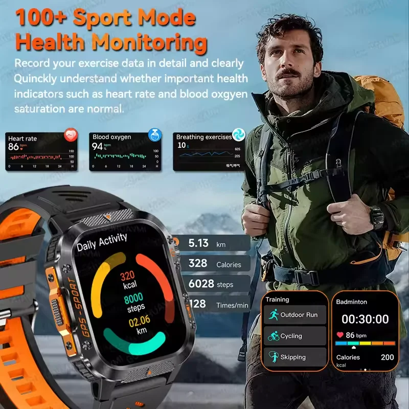 2025 New Men Military GPS Smart Watch 3ATM Waterproof 2.01inch AMOLED Compass Heart rate NFC Bluetooth Call LED Sport Smartwatch