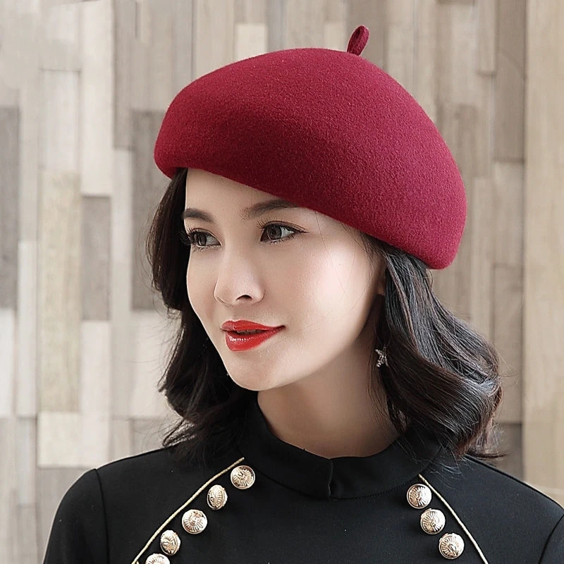 Ladies Wool Beret Solid Warm Women French  Berets Femme Fascinator Winter Felt  Hat for Women Wholesale Caps