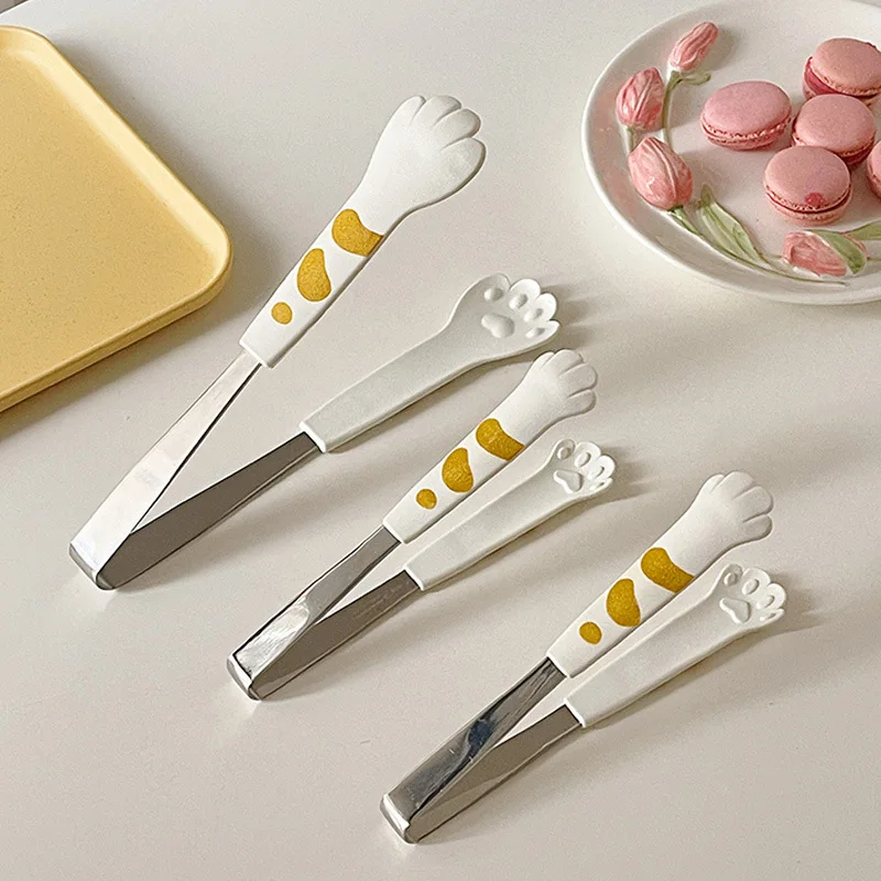 1PC Cute Cat Paw Shape Food clips Ice clamps Stainless Steel  Baking BBQ clip Kitchen steak bread Tongs Kitchen Accessories SML