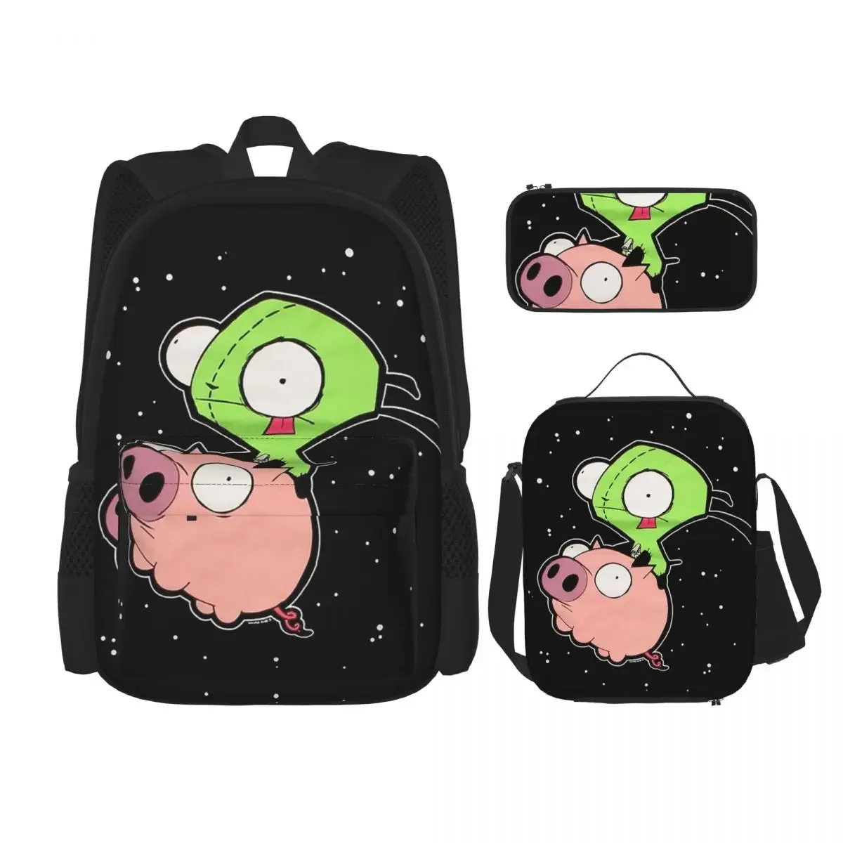 Invader Zim Art Backpacks Boys Girls Bookbag Children School Bags Cartoon Kids Rucksack Lunch Bag Pen Bag Three-Piece Set