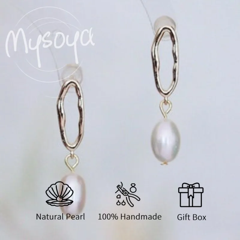 

MYSOYA White Rice-Shaped Freshwater Pearl Earrings 7-8mm With Gift Box For Her/Him Birthday/Wedding/Christmas/New Year Gift