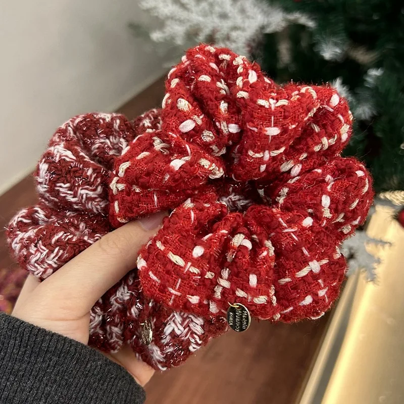 2025 fashion christmas scrunchie for women big red hair rubber
