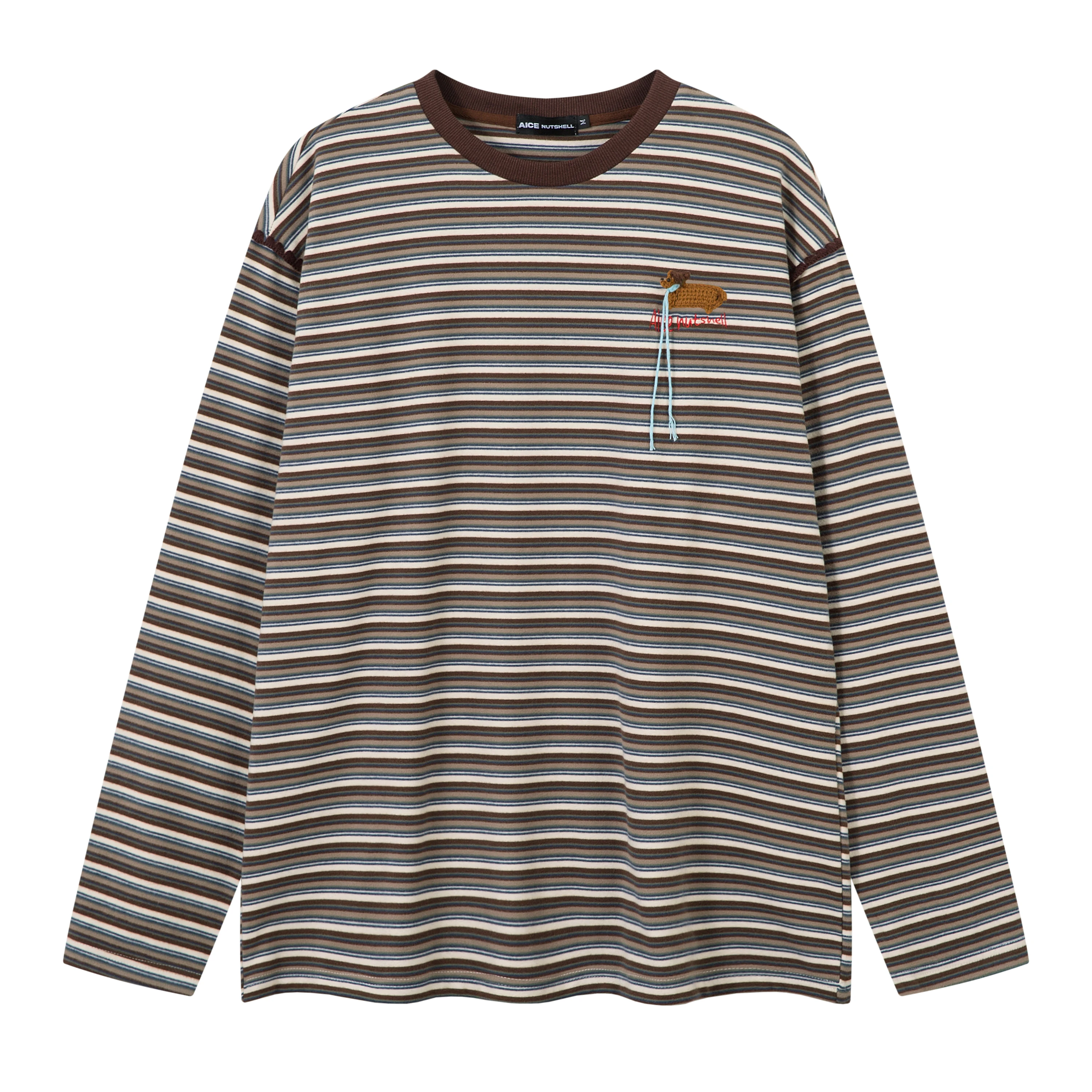 

Осенняя американская ретро футболка ручной вязки с круглым вырезом в полоску и длинными рукавами для пар