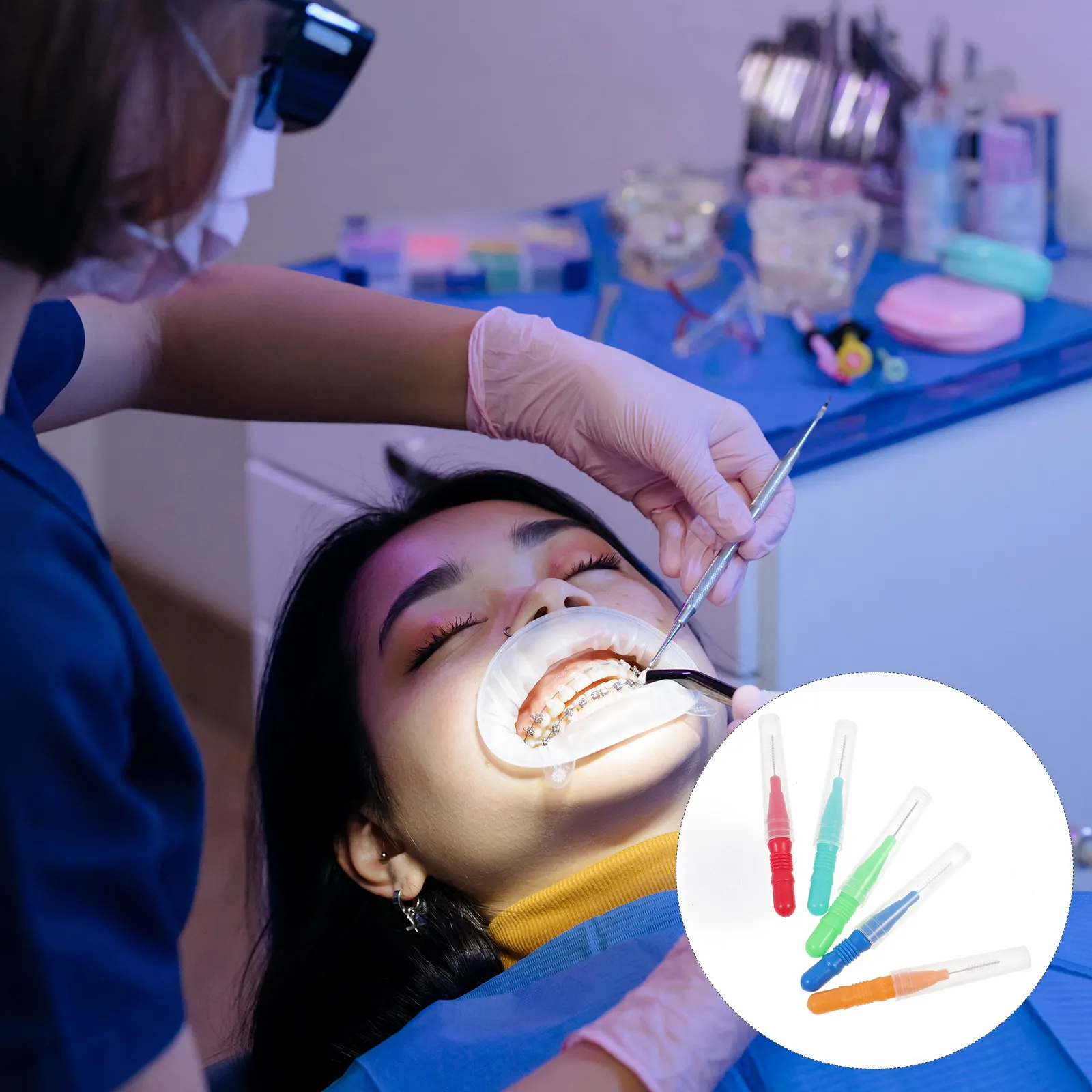 

Набор из 75 межзубных щеток-флоссеров для ухода за полостью рта, портативные зубные палочки для чистки зубов, разноцветные, для десен