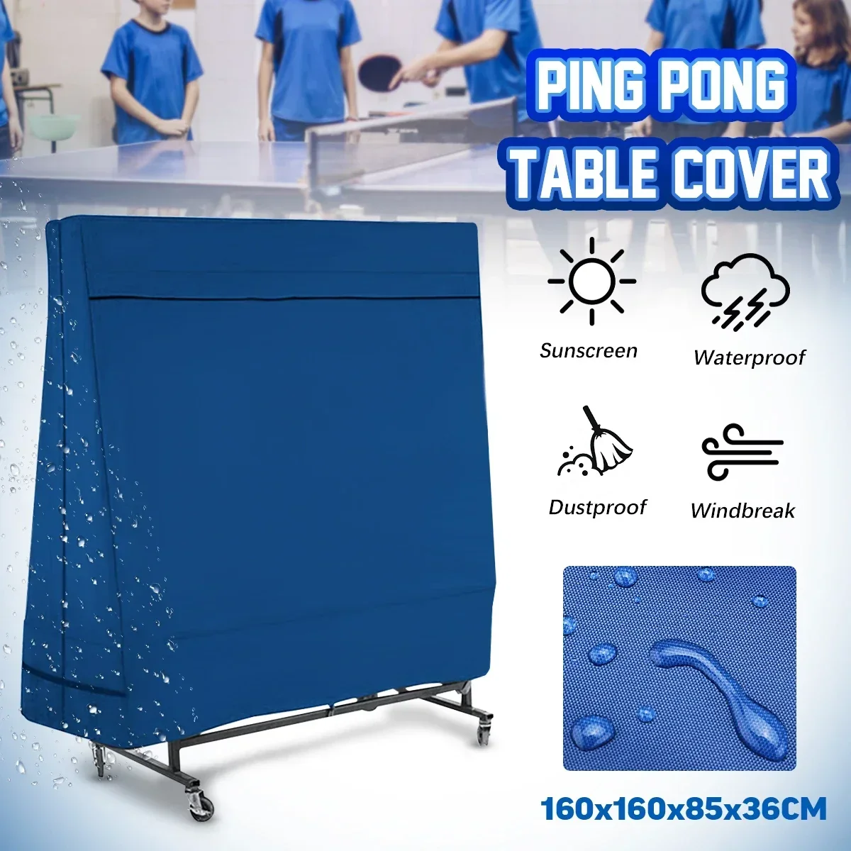 Ping-Pong Table Dust Covers Oxford Waterproof Outdoor Rain Wind Sun UV Resistant Tennis Table Storage Cover