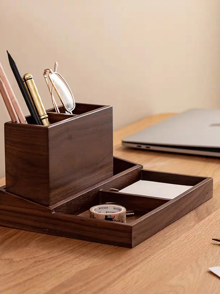 black-walnut-wood-pen-case-desktop-organizer-real-wood-storage-box-stationery-storage-box-handmade-craft-storage-case