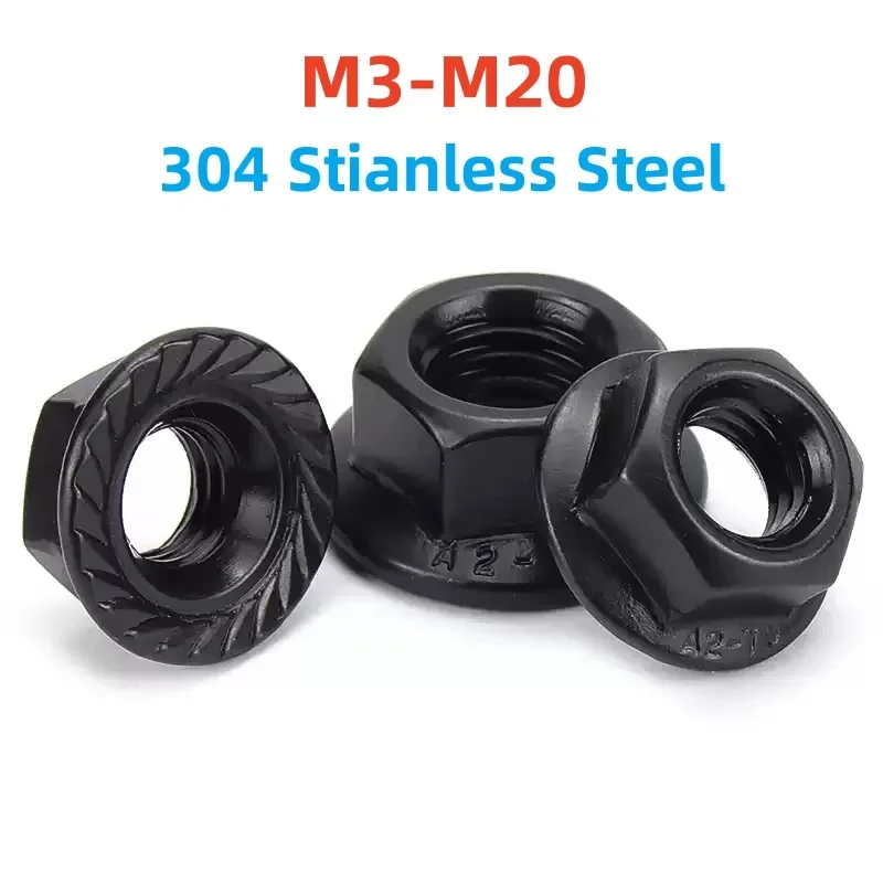 M3 M4 M5 M6 M8 M10 M12 M14 M16 M20 304 Stianless Steel Black Serrated Spinlock Hex Flange Nut Lock Nut