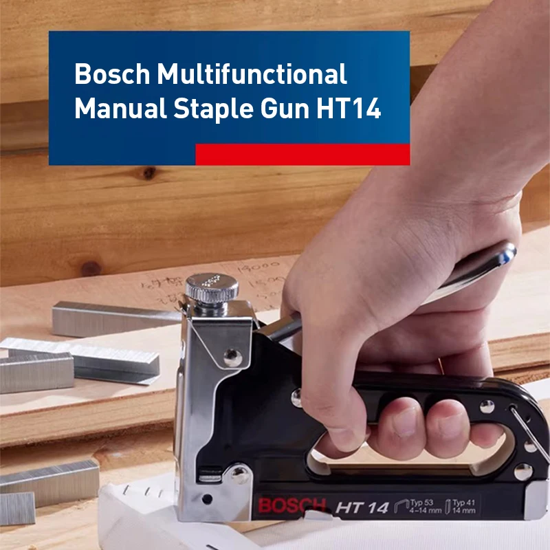 Bosch HT14 Multi-Purpose Manual Staple Gun, Adjustable Driving Force, All-Steel Body, Ergonomic Rubberized Grip