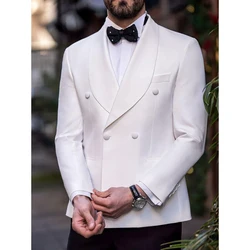 White Blazer Double Breasted Men Suit Two Pieces(Jacket+Black Pants) Lapel Outfits Chic Casual Party Prom Wedding Set