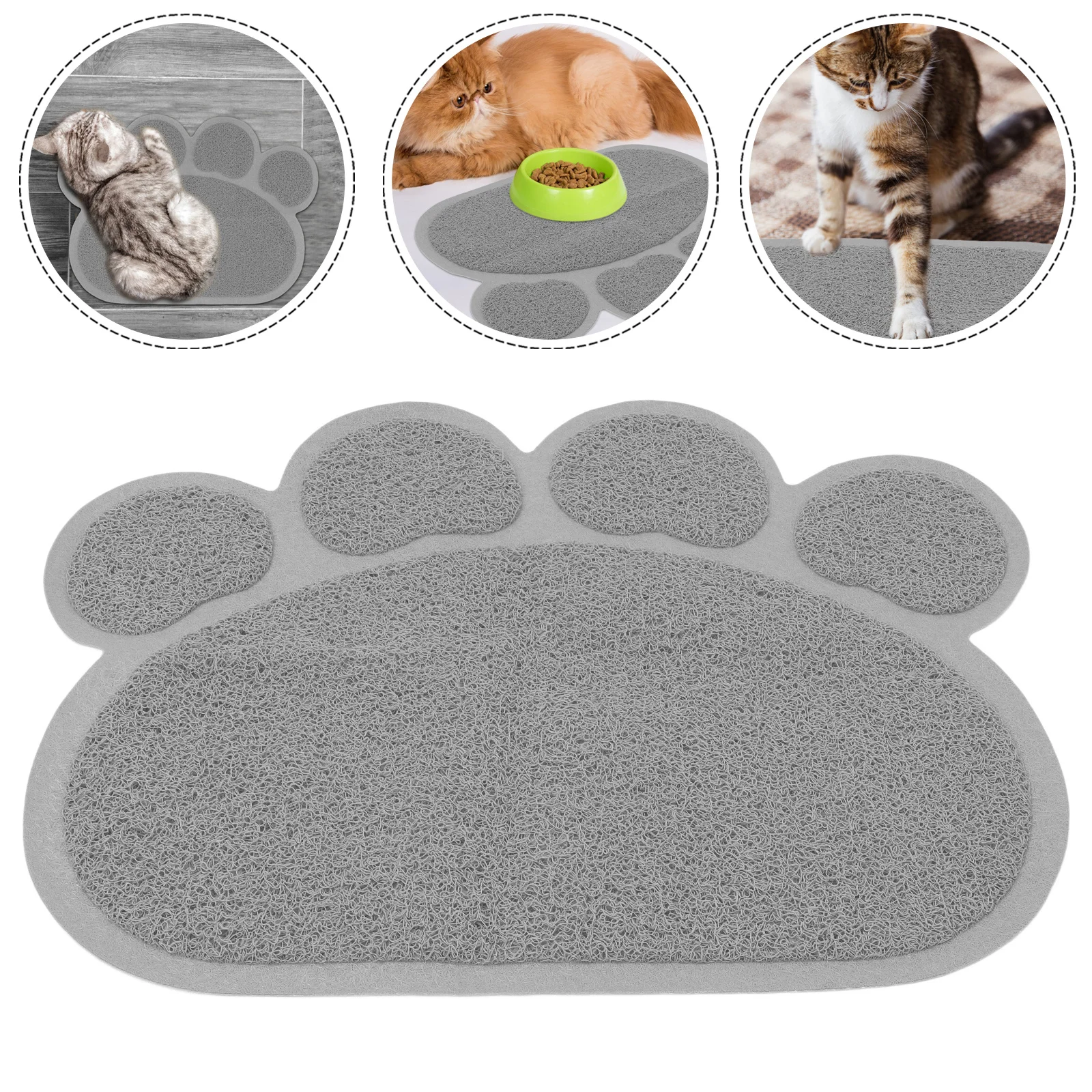 

Paw-Shaped Cat Litter Mat Grey Non-Slip Leakproof Cat Litter Box Mat Large Washable Feeding Pad Entrance Rug Cartoon Doormats