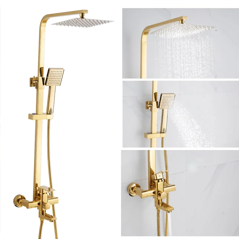 Luxury Gold Bath Shower Faucets Single Handle Bathroom Faucet Mixer Tap Polished Ceramic Valve Core Rain Spray Bathtub Tap Sets