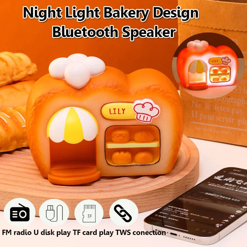 Bread House Wireless Bluetooth Speaker Portable TWS Stereo Sound Box Night Light Support FM TF Card USB MP3 Music Player